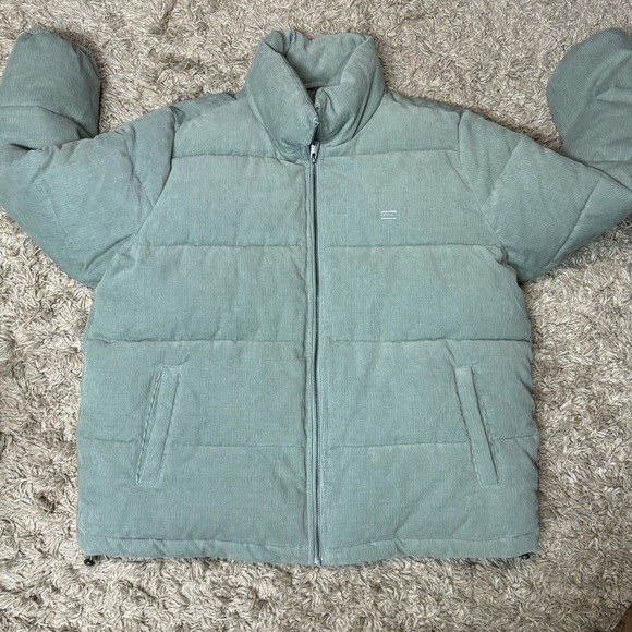 LEVI’S ZOE CORDUROY BUBBLE PUFFER JACKET- COLOR MINT GREEN - Picture 1 of 13
